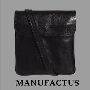 MANUFACTUS Genuine Leather Crossbody, Made in Italy, Vintage, Black
